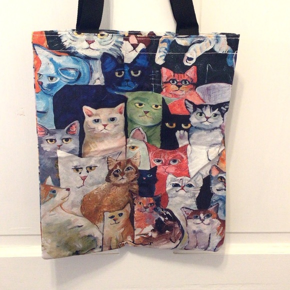 Fashion Kawaii Cats Pattern Shoulder Bag, Lightweight Shopper Tote Bag - Picture 9 of 11